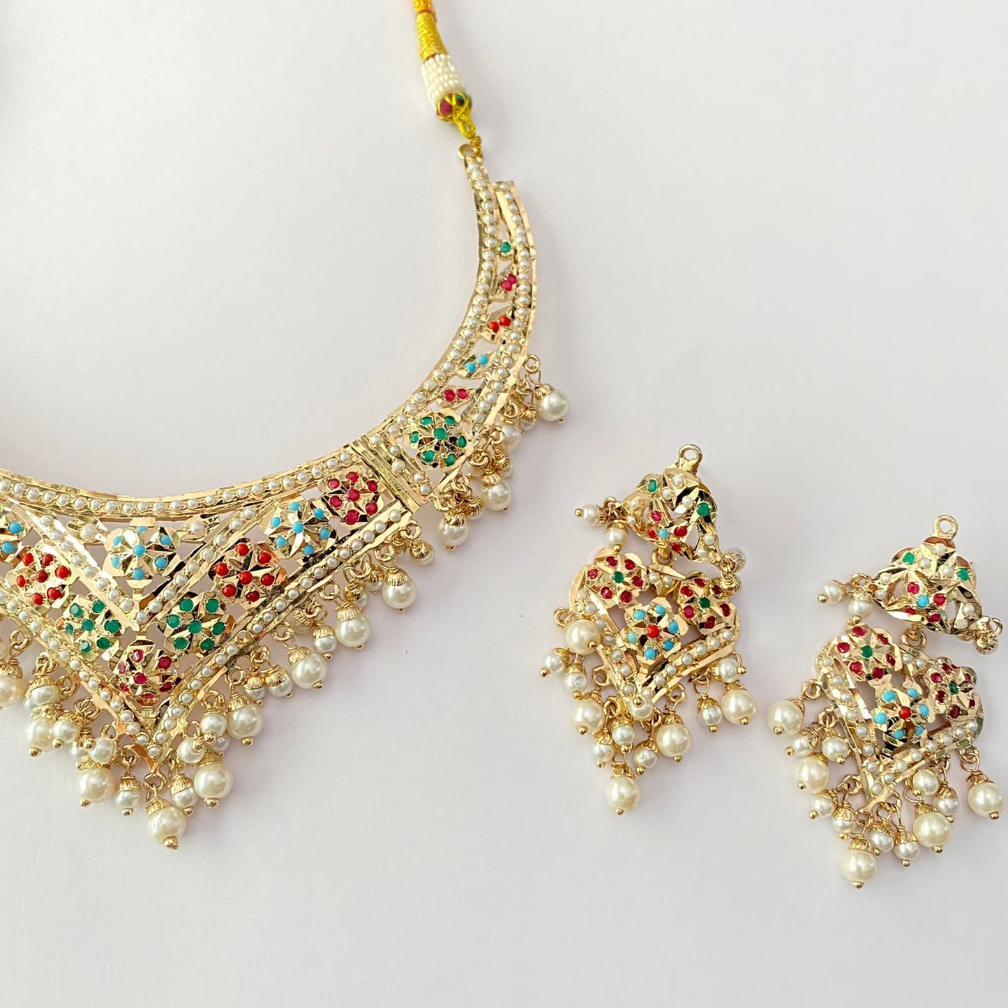 Multi Drop Pearl Jadau Necklace Set