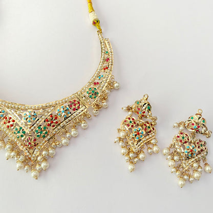 Multi Drop Pearl Jadau Necklace Set
