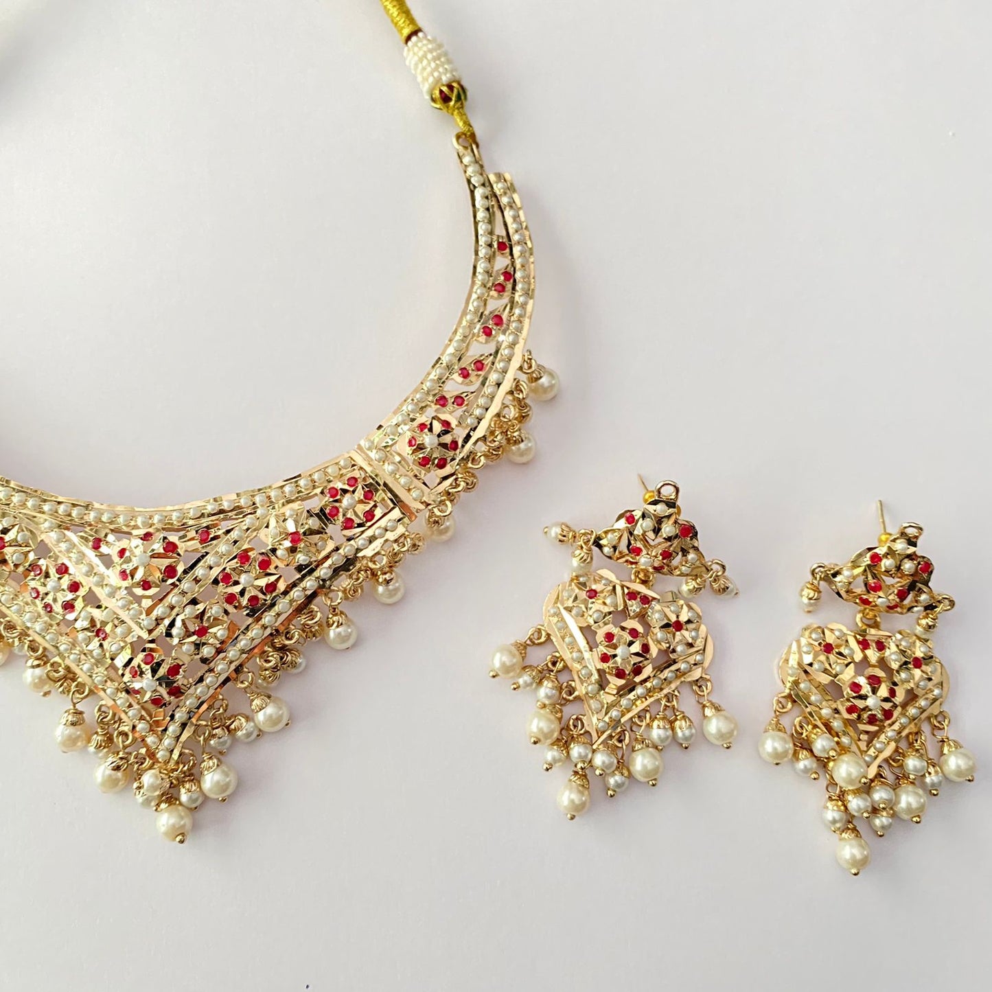 Ruby White Pearl Jadau Necklace Set