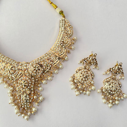 White Pearl Jadau Necklace Set