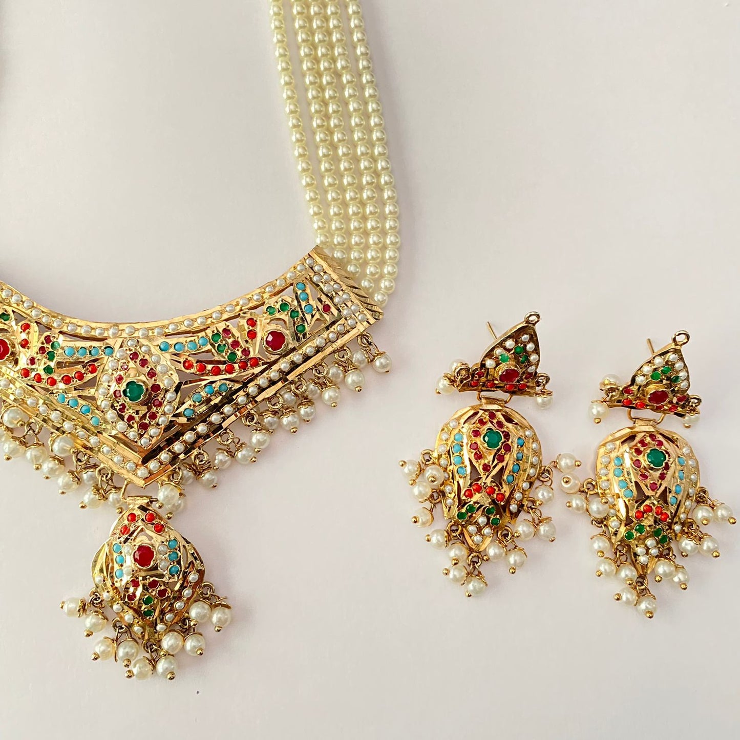 White Beads Multi Necklace Set