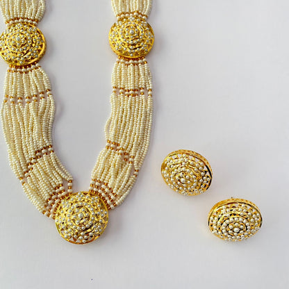 Gold Plated Off White Pearl Necklace Set