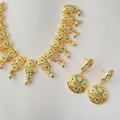 Gold Plated Green Jadau Necklace Set