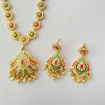 Gold Plated Multi Jadau Necklace Set