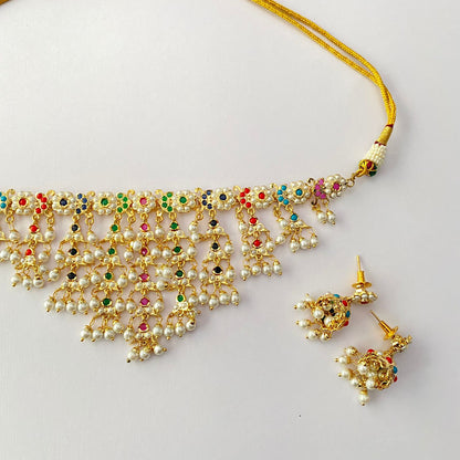 Gold Plated Multi Jadau Necklace Set