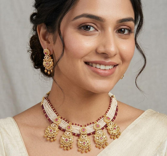 Gold Plated Ruby Necklace Set
