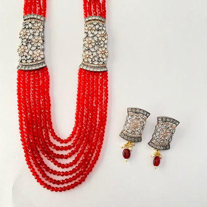 Red Antique Diamond Long Necklace Set