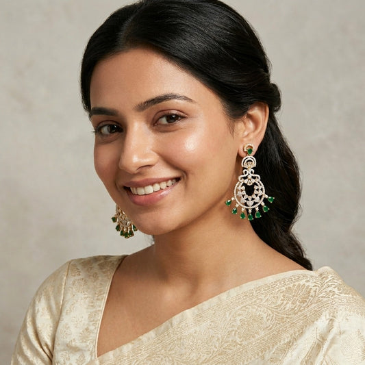 Diamond emerald Gold Plated Big chandbali style Earring