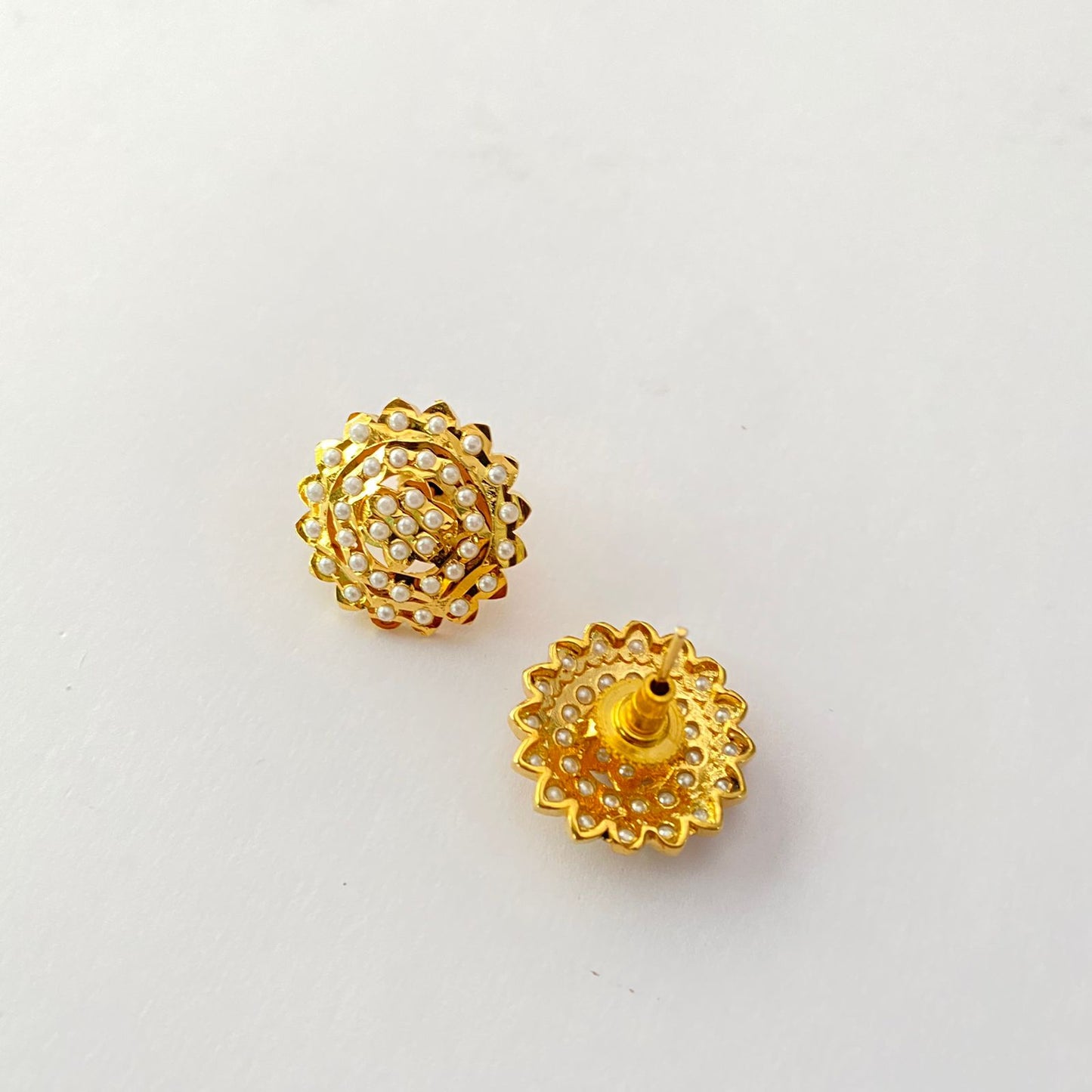 Gold Plated Jadau White Pearl Stud