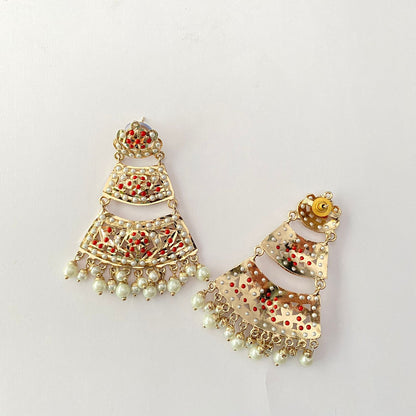 Jadau Coral Chand Bali