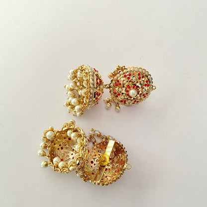 Coral Jadau Jhumka