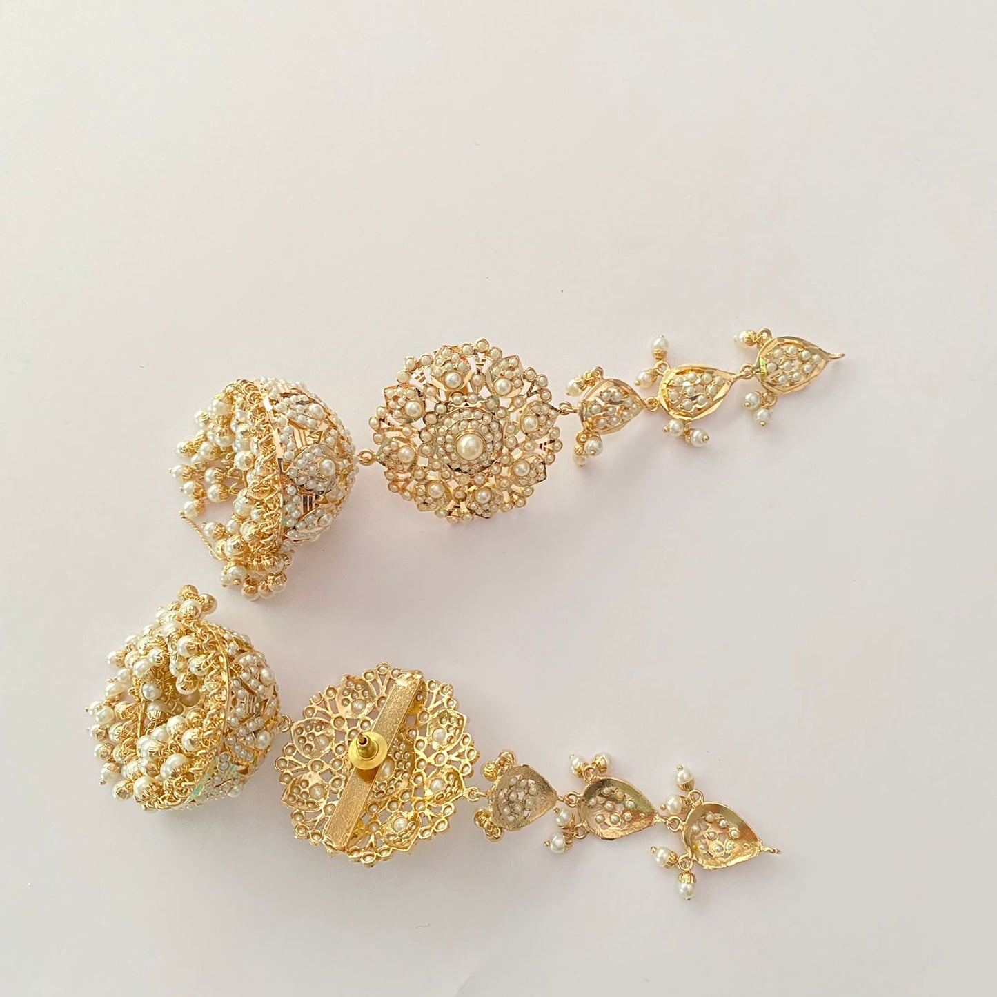 Gold Plated White Pearl Big Jadau Jhumka