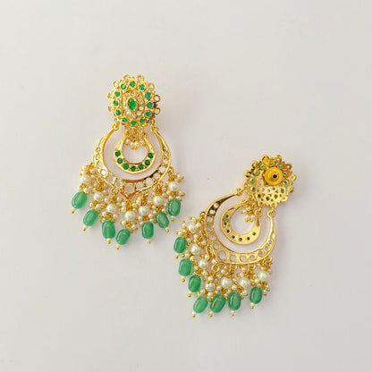 Mint Green Gold Plated Chand Bali
