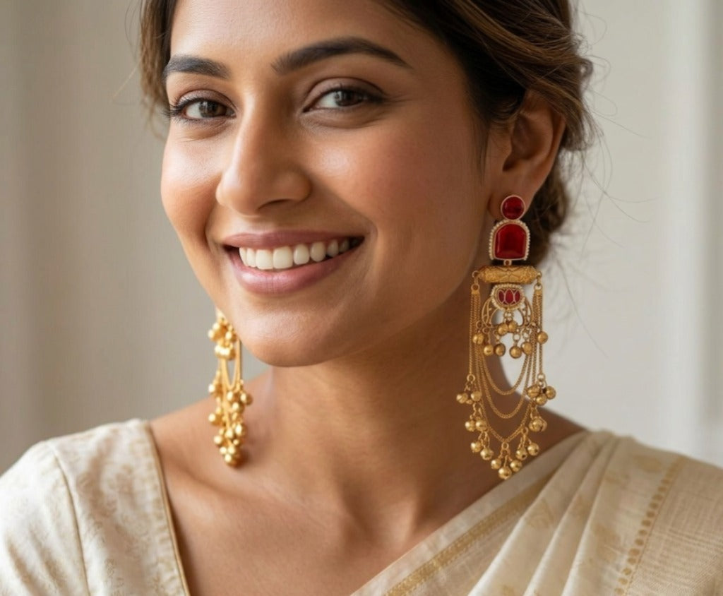 Ruby Gold Plated Kashmiri Earring