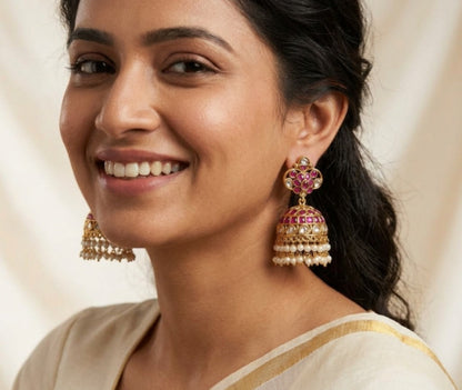 Antique Gold Plated Ruby Jhumka