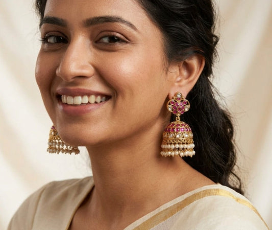 Antique Gold Plated Ruby Jhumka