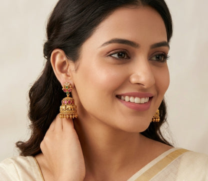 Gold Plated Ruby Jhumka