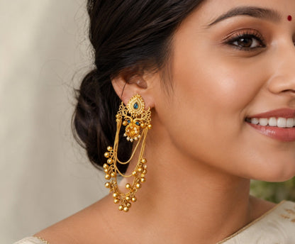 Blue Stone Gold Plated Kashmiri Jhumka Earring
