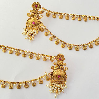 Gold Plated Pearl Kaan Chain Earring