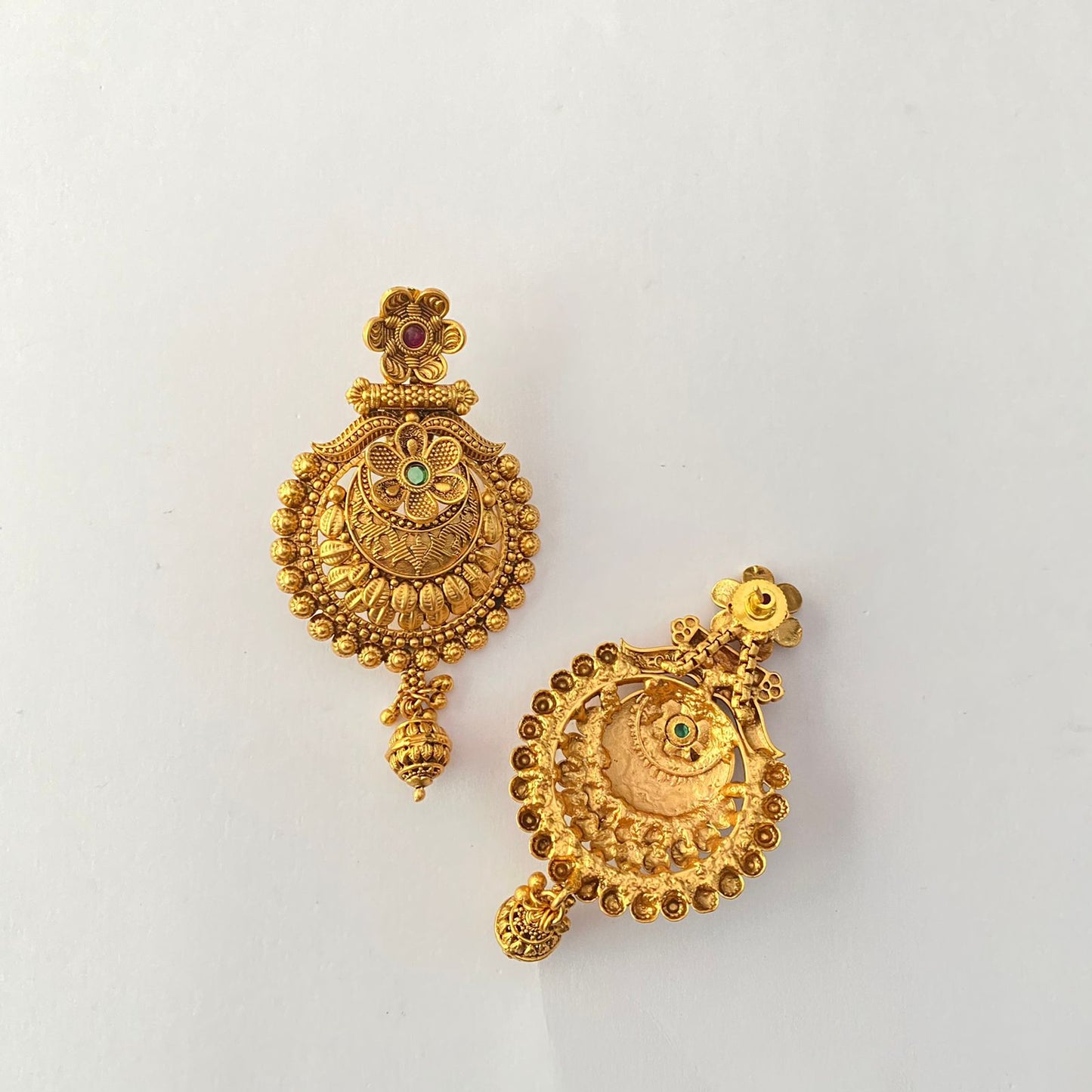 Gold Plated Green Flower Design Earring