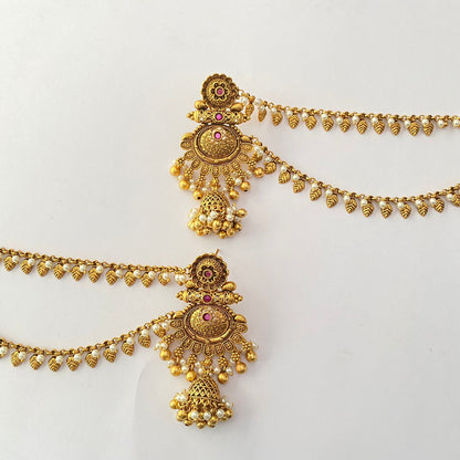 Pearl Gold Plated Jhumka Kaan Chain Earring