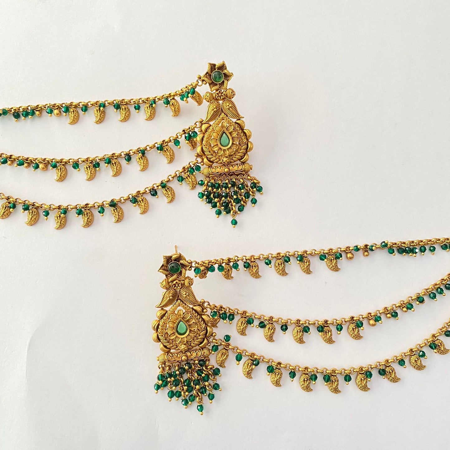 Antique Gold Green Kaan Chain Earring