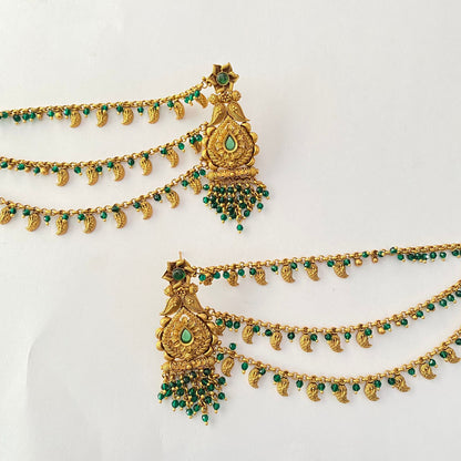 Antique Gold Green Kaan Chain Earring