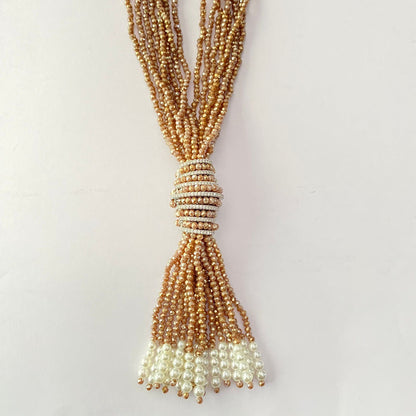 Brown Beads Diamond Long Necklace
