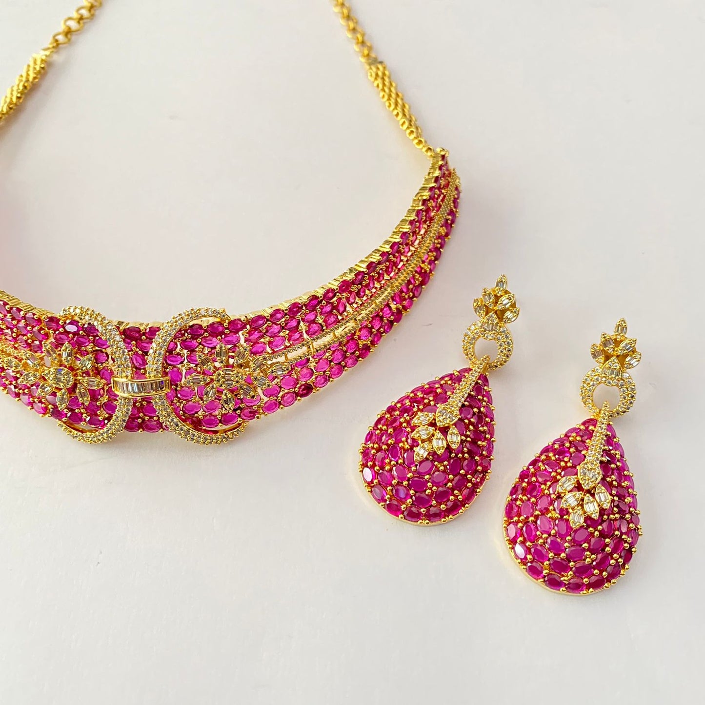 Gold Plated Ruby Diamond Necklace Set