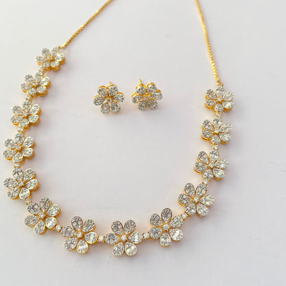 Gold Plated Flower Design Diamond Necklace Set