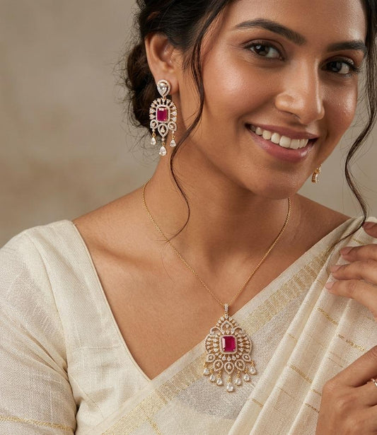 Ruby Gold Plated Pendant Set