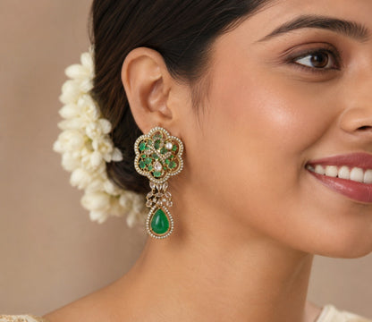 Emerald Antique Gold Plated Earring