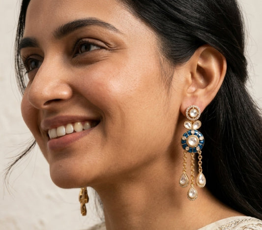 Blue Moissanite Gold Plated Hanging Earring