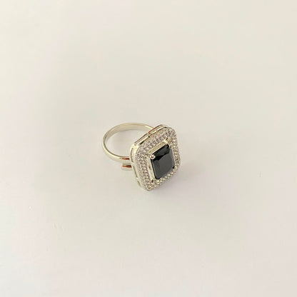 Silver Plated Black Stone Ring