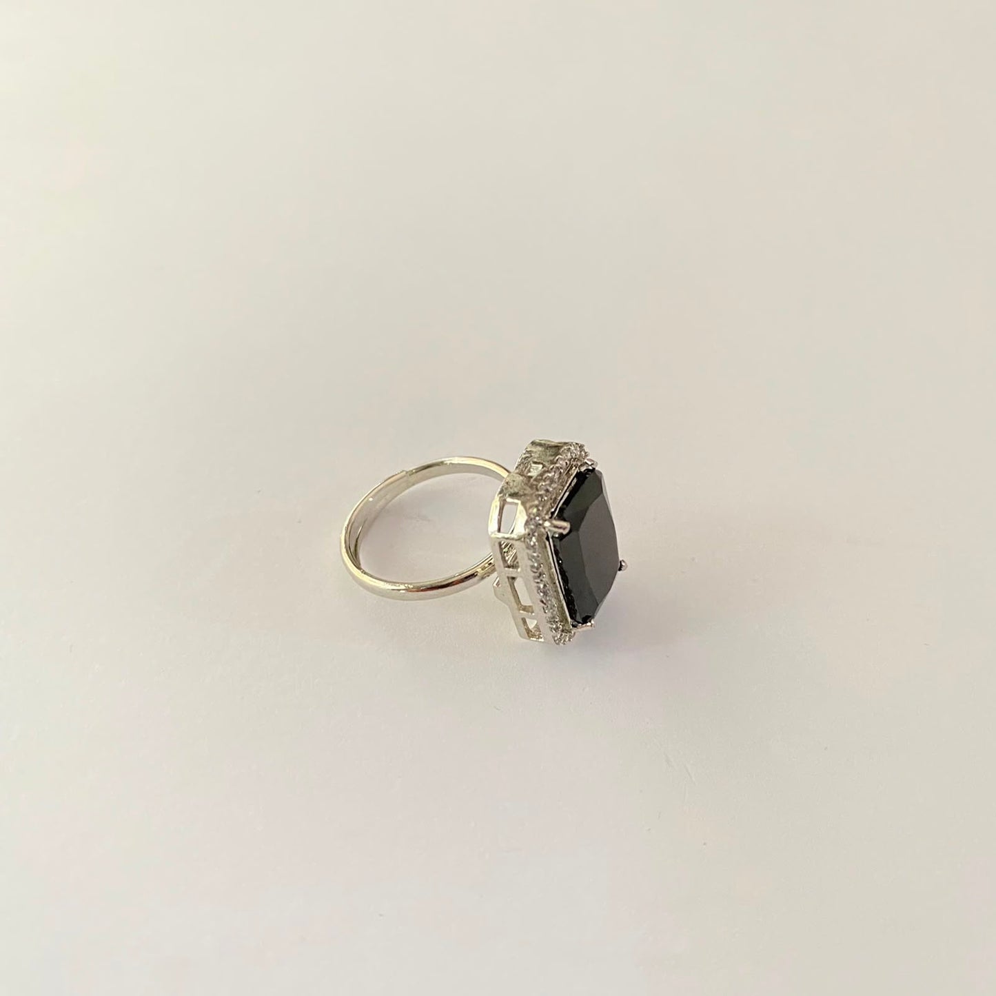 Triangle Shape Black Silver Plated Ring