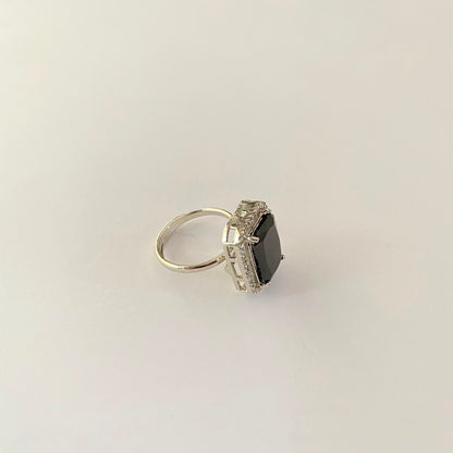 Triangle Shape Black Silver Plated Ring