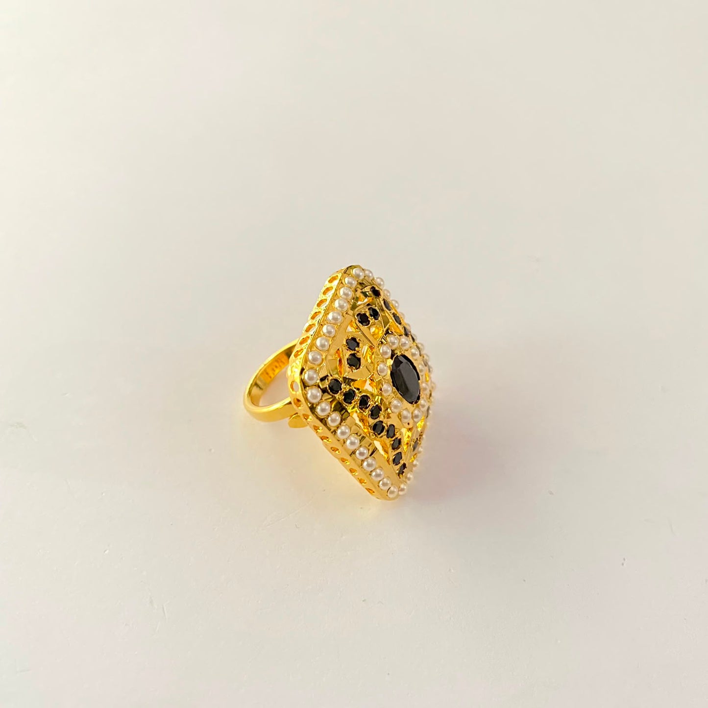 Black Gold Plated Jadau Ring