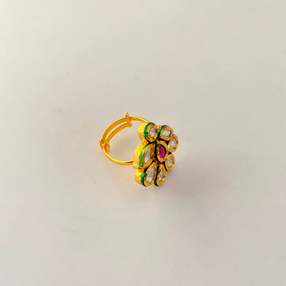 Gold Plated Kundan Ruby Ring
