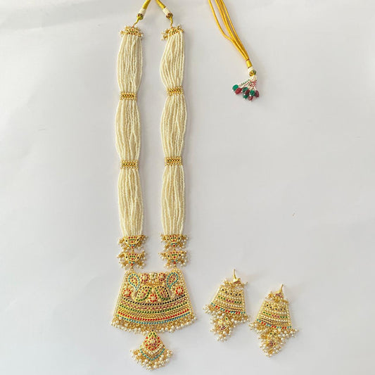Long White Beads Multi colour Jadau Rani Haar