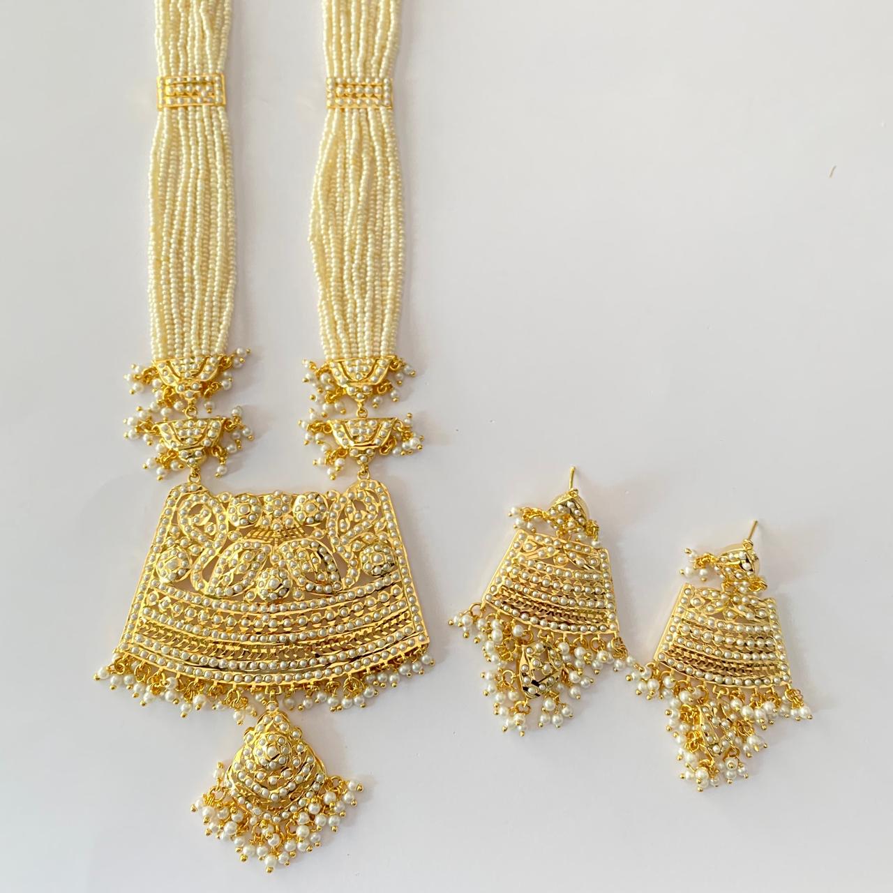 White Beads Long Jadau Rani Haar