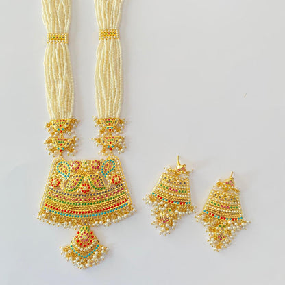 Long White Beads Multi colour Jadau Rani Haar