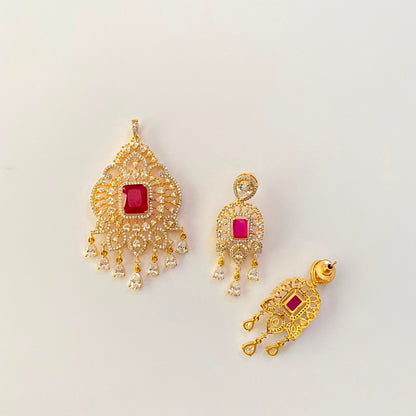 Ruby Gold Plated Pendant Set