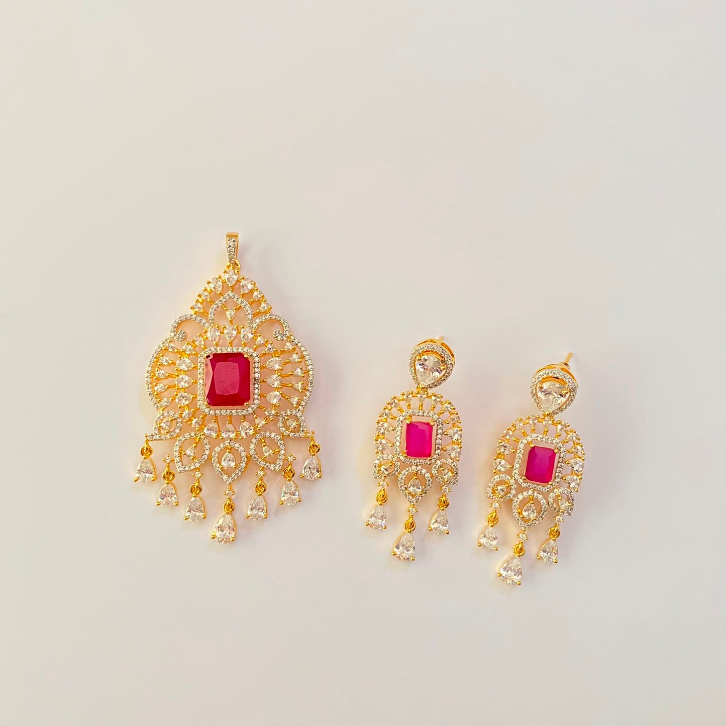 Ruby Gold Plated Pendant Set
