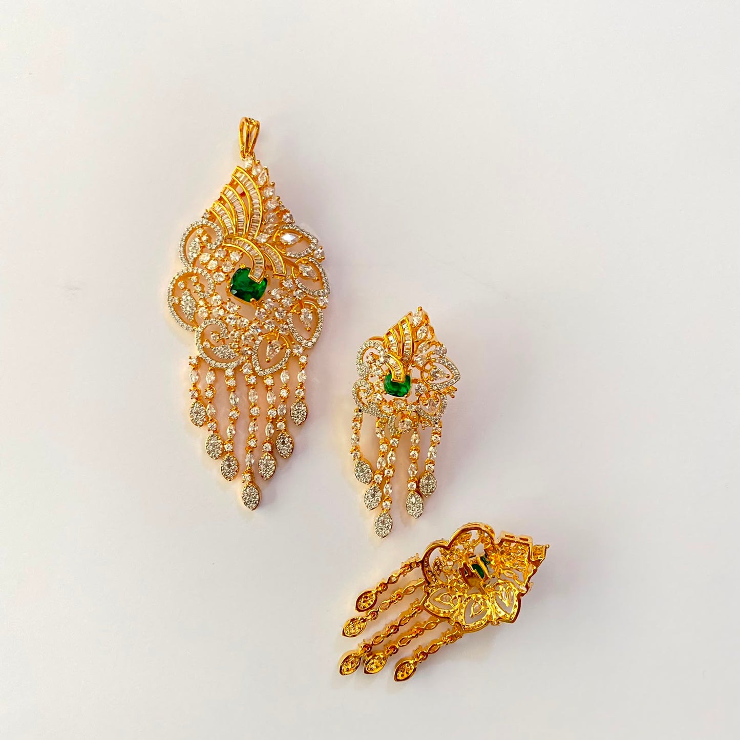Gold Plated Diamond Green Pendant Set