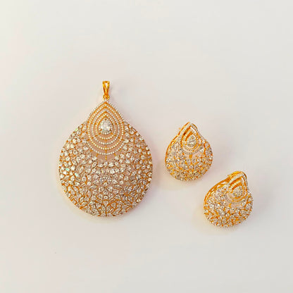 Diamond Pear Shaped Center Stone Pendant Set