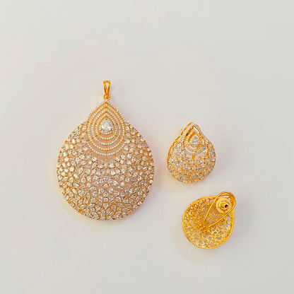 Diamond Pear Shaped Center Stone Pendant Set