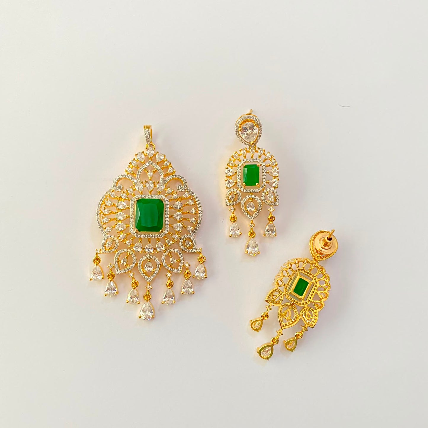 Green Diamond Gold Plated Pendant Set