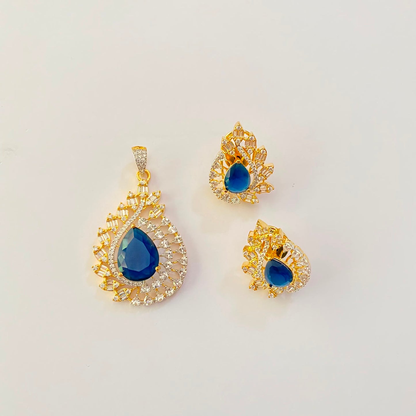 Blue Stone Teardrop shaped Pendant Set