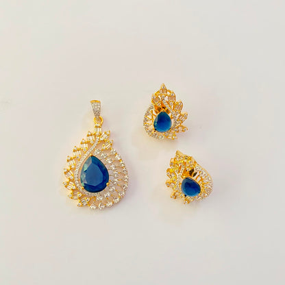 Blue Stone Teardrop shaped Pendant Set
