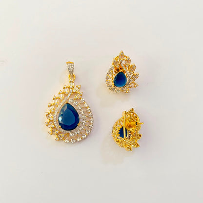 Blue Stone Teardrop shaped Pendant Set